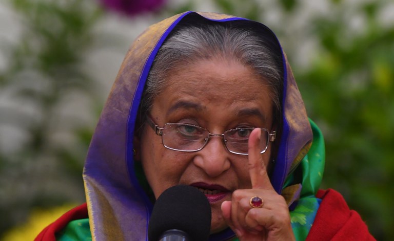 Bangladesh Prime Minister Sheikh Hasina at a press conference in Dhaka on December 31, 2018. Photo: Indranil Mukherjee / AFP