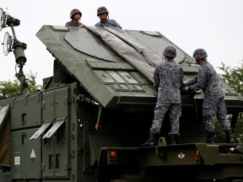 Just right: Japan Self-Defense Forces (JSDF) soldiers position the PAC-3 missile unit. Photo: Reuters/Issei Kato