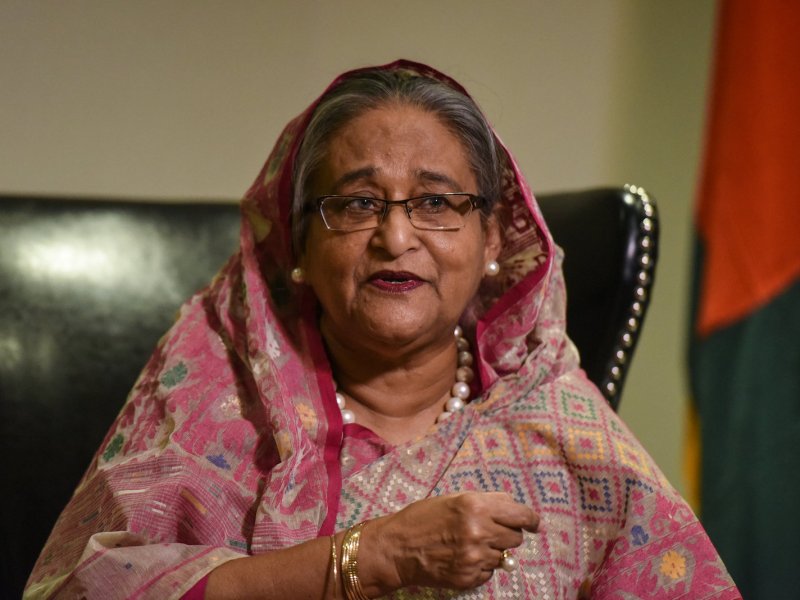 Bangladesh's Prime Minister Sheikh Hasina speaks with a reporter during the UN General Assembly in New York in September 2017. Photo: Reuters/ Stephanie Keith