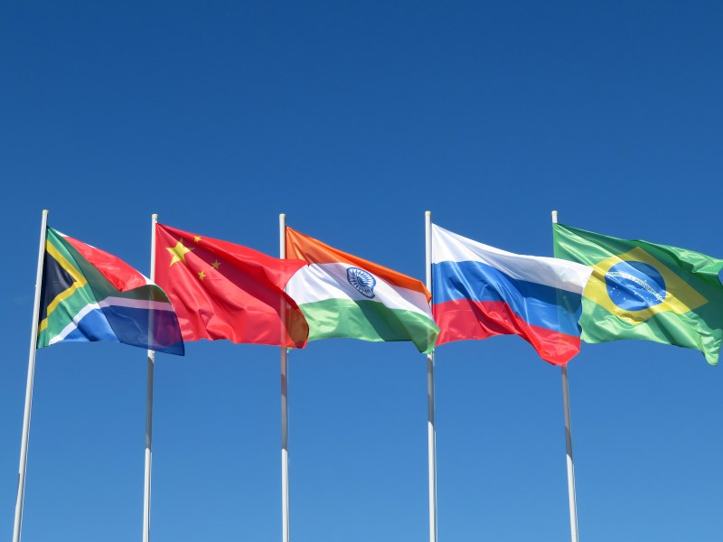 The flags of the BRICS nations – Brazil, Russia, India, China and South Africa – ripple in the breeze ahead of the summit. Photo: iStock