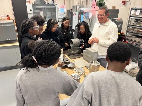 Dr. Tony Schmitz, a mechanical engineering professor at the University of Tennessee, showing students how almost everything we make in this world touches a machine tool.