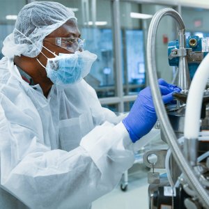 Photo of a man wearing PPE in a lab. Photo provided by North Carolina State University